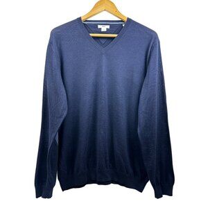 BRAX Sweater Mens XL 100% Merino Wool Navy Blue V-Neck Elbow Patch Classic Luxe